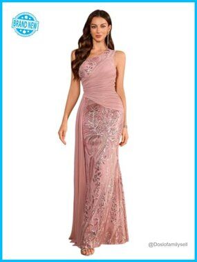 One Shoulder Mermaid Bridesmaid Dress Sequin Beaded Prom Formal Gown